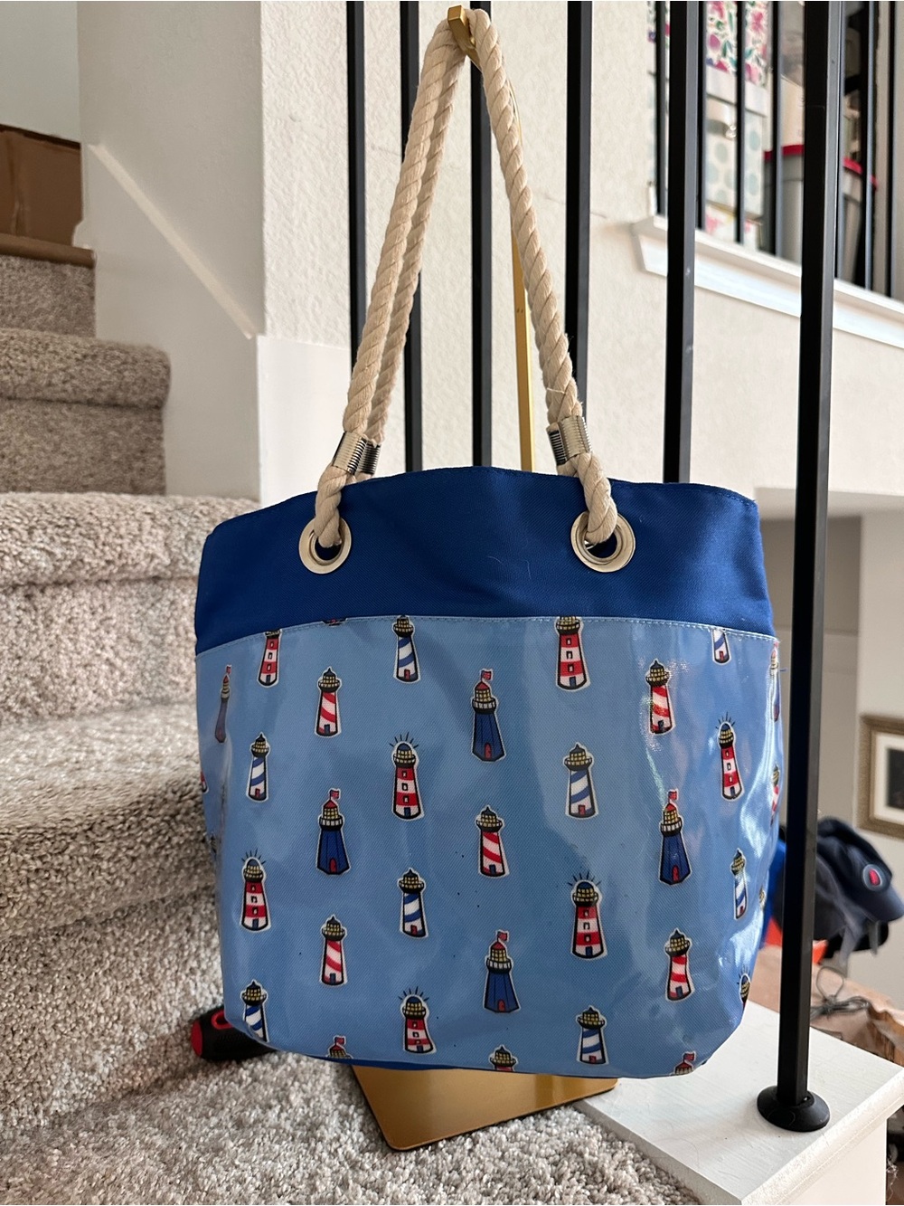 FIT & FRESH Nautical Light Blue Tote Bag with Rope Handles